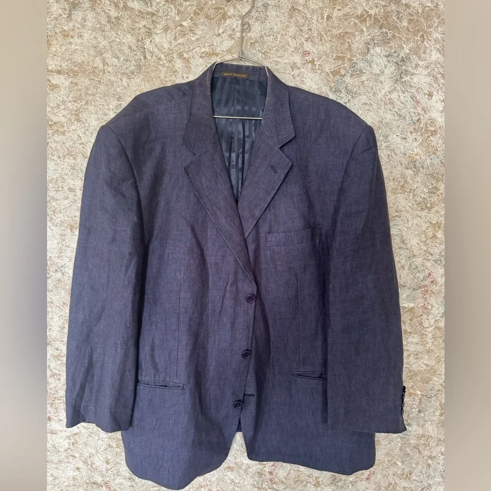 Denim Blue Linen Sport Coat Large Structured Shoulders